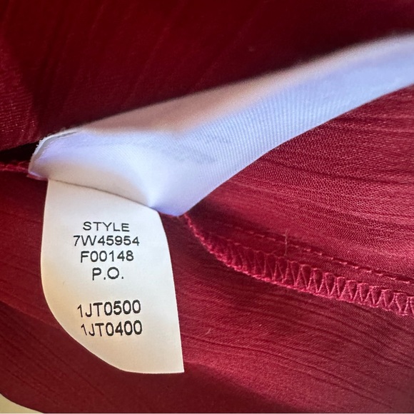 Lucky Brand Womens Boho Blouse Top Size M Red Satin V Neck Long Sleeve Tie Front - Picture 10 of 10